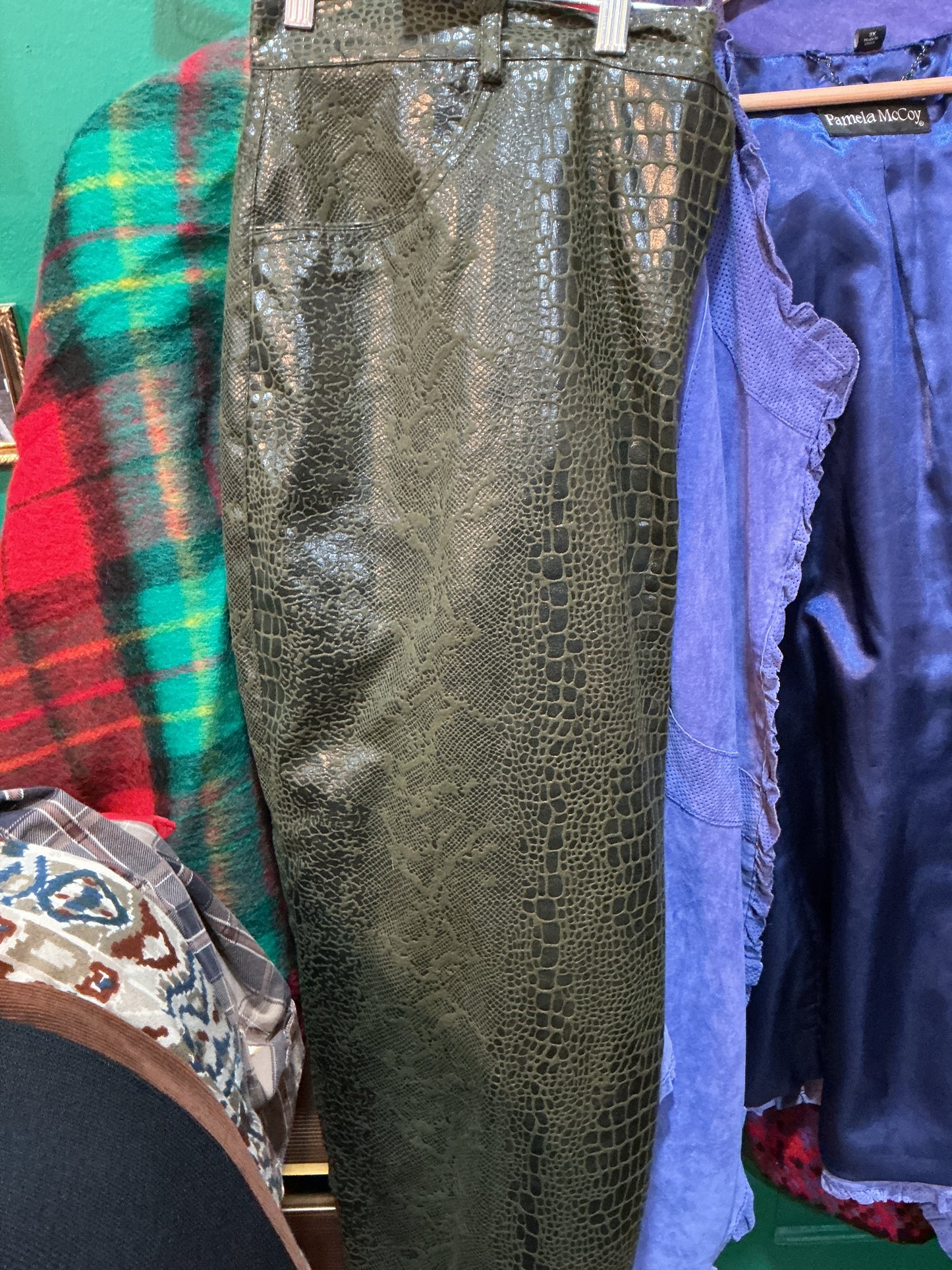 Green snakeskin pants