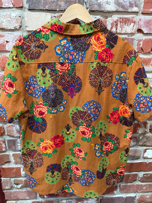 Boho Floral Short-Sleeve Button Up