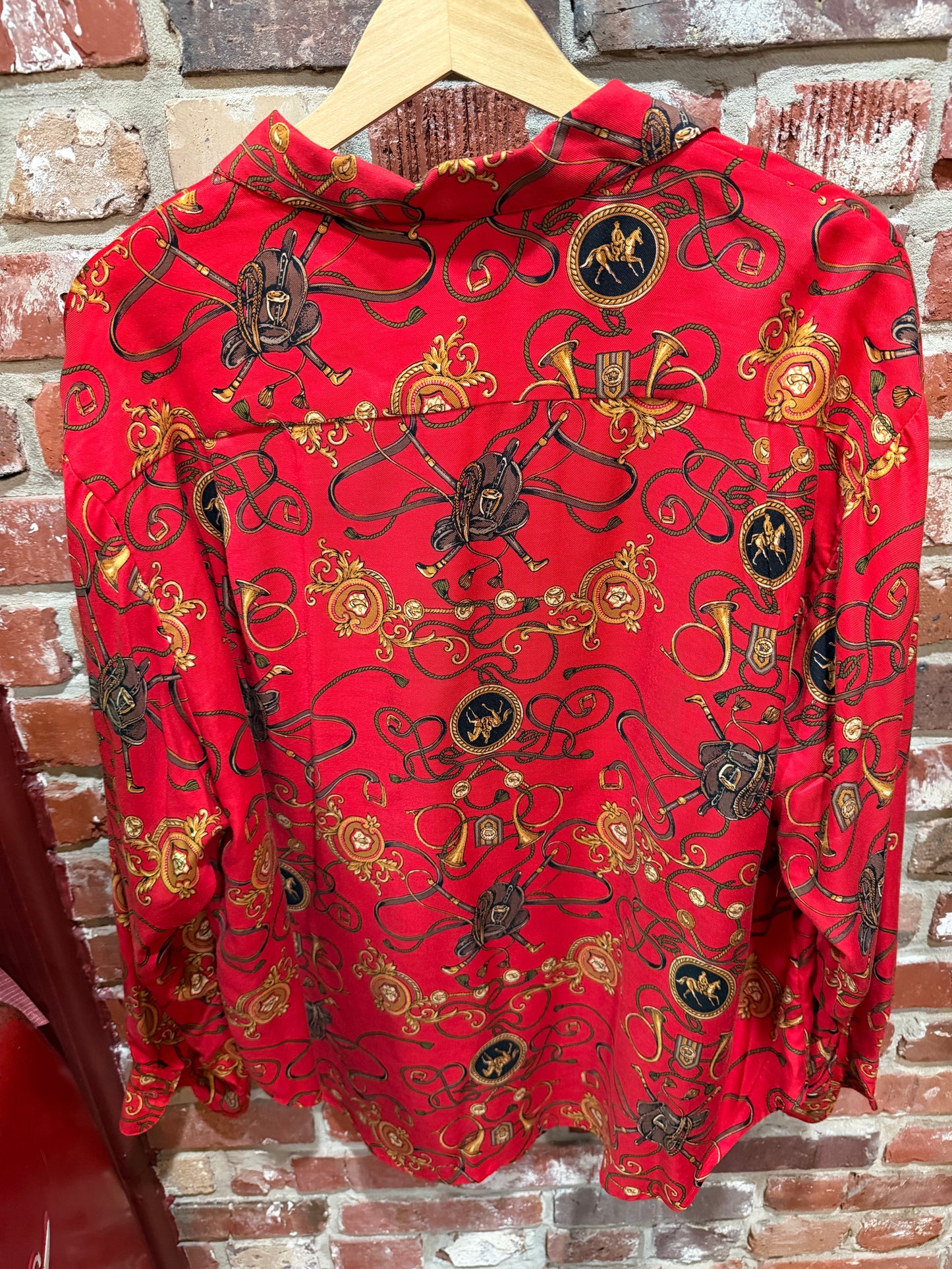 Old Canton Cloth Co. Equestrian Print Blouse