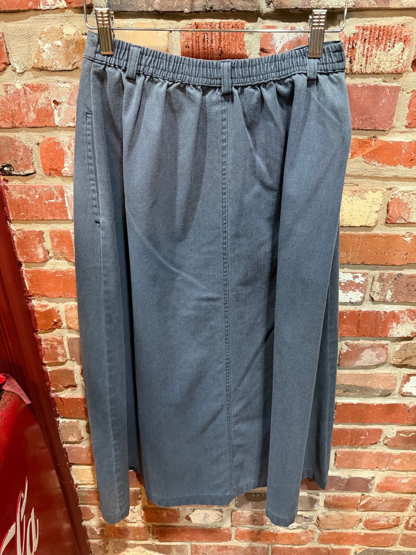 L.L Bean Blue Cotton Button-Front Midi Skirt