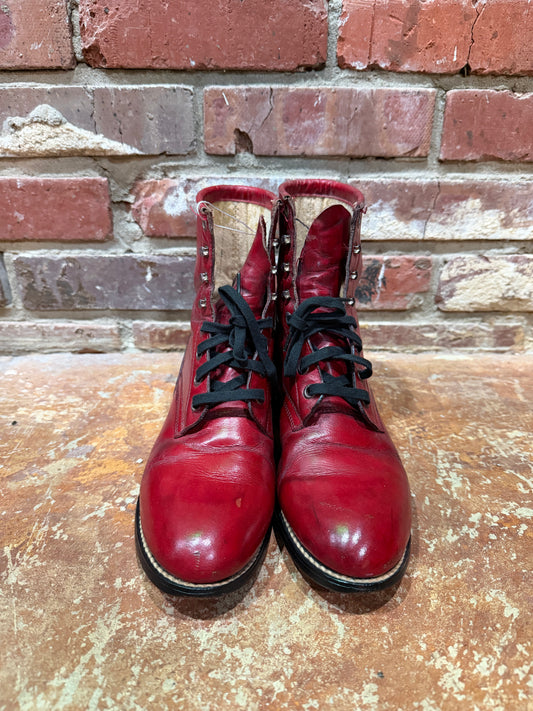 Red Justin LaceUp Boots