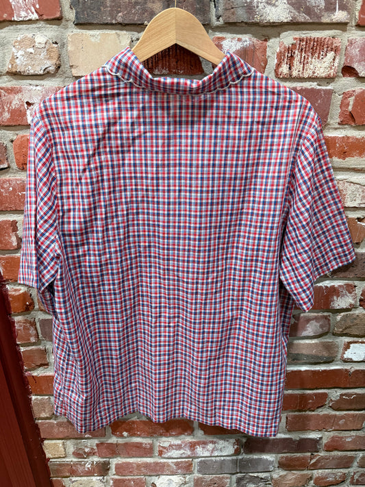 Gingham Blouse with Lace Lapel