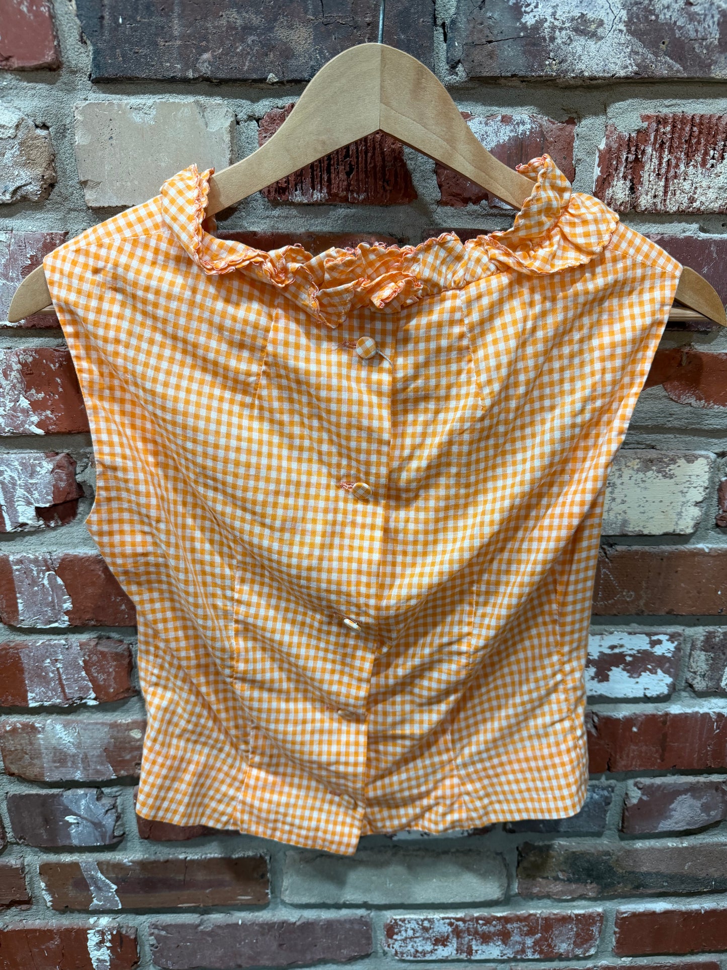 Orange Gingham Ruffle Top
