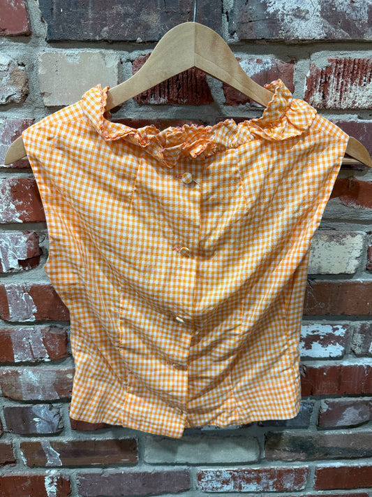 Orange Gingham Ruffle Top