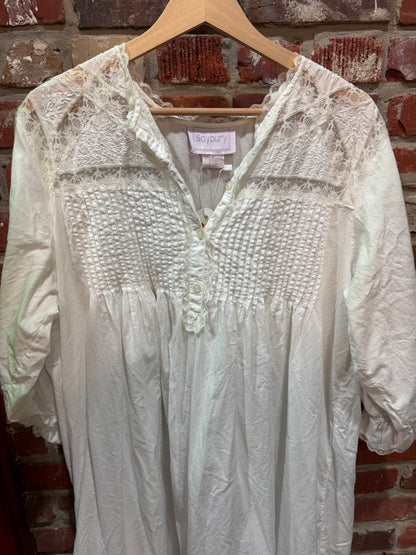 Saybury White Cotton Lace & Pintuck Maxi Dress