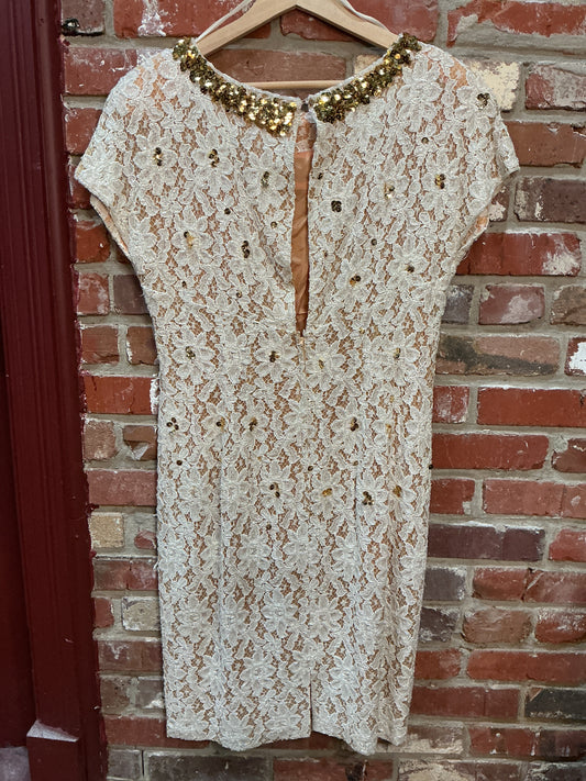 White/Gold Floral Beaded Dress