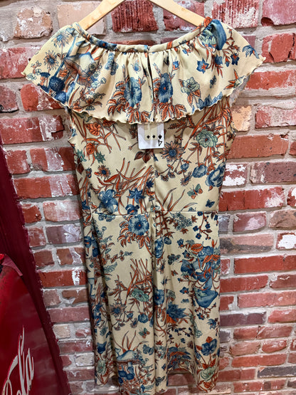 Floral Tan Ruffles Dress