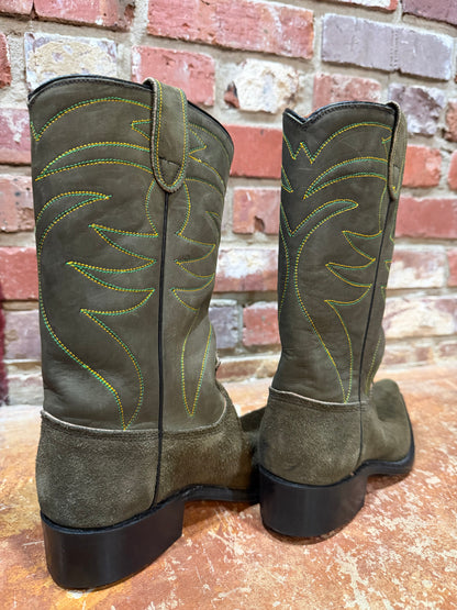 Olive Suede Cowgirl Boots