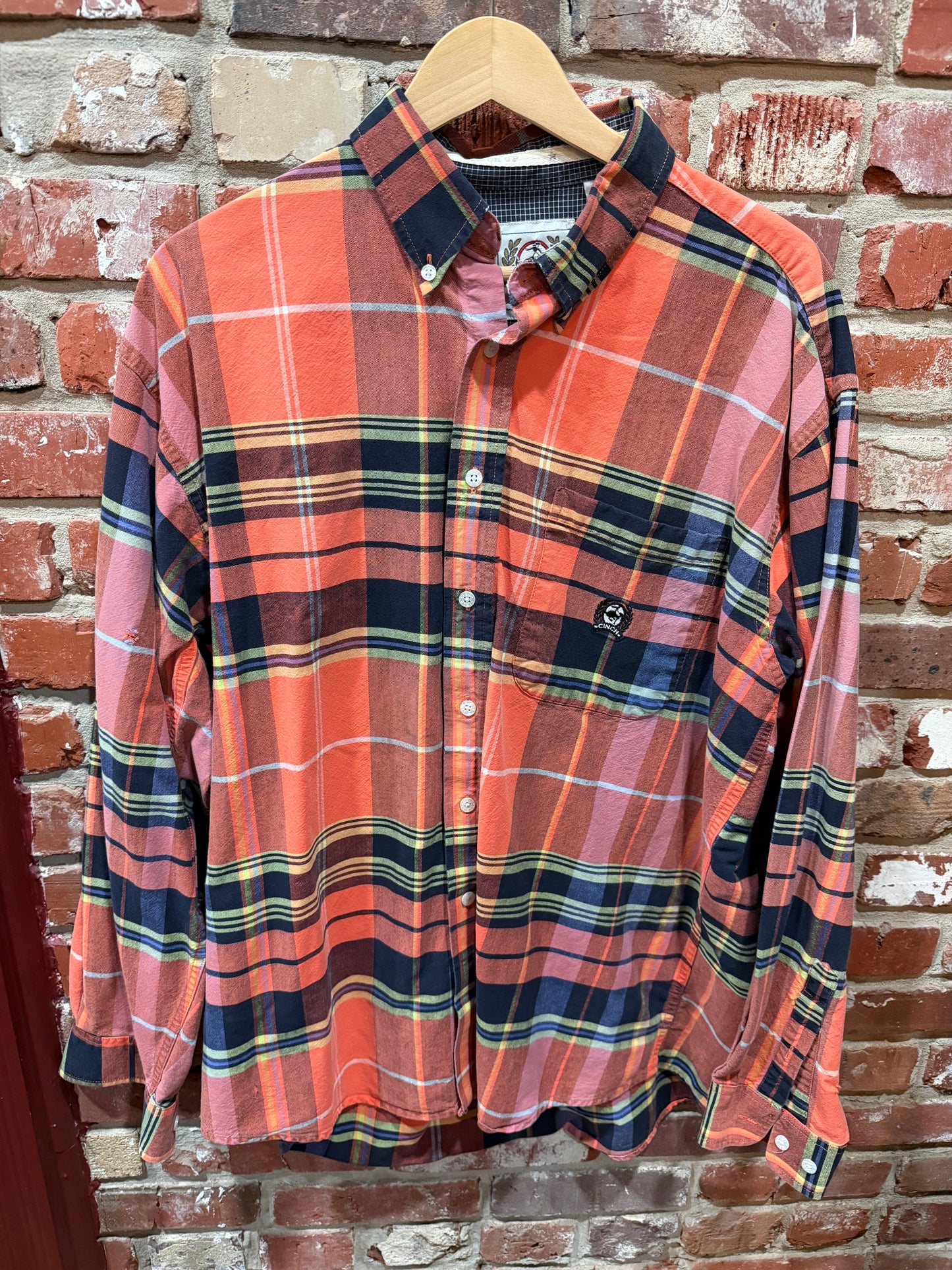 Cinch Orange Plaid Button Down