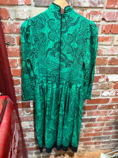 Leslie Fay Emerald Paisley Rayon Dress