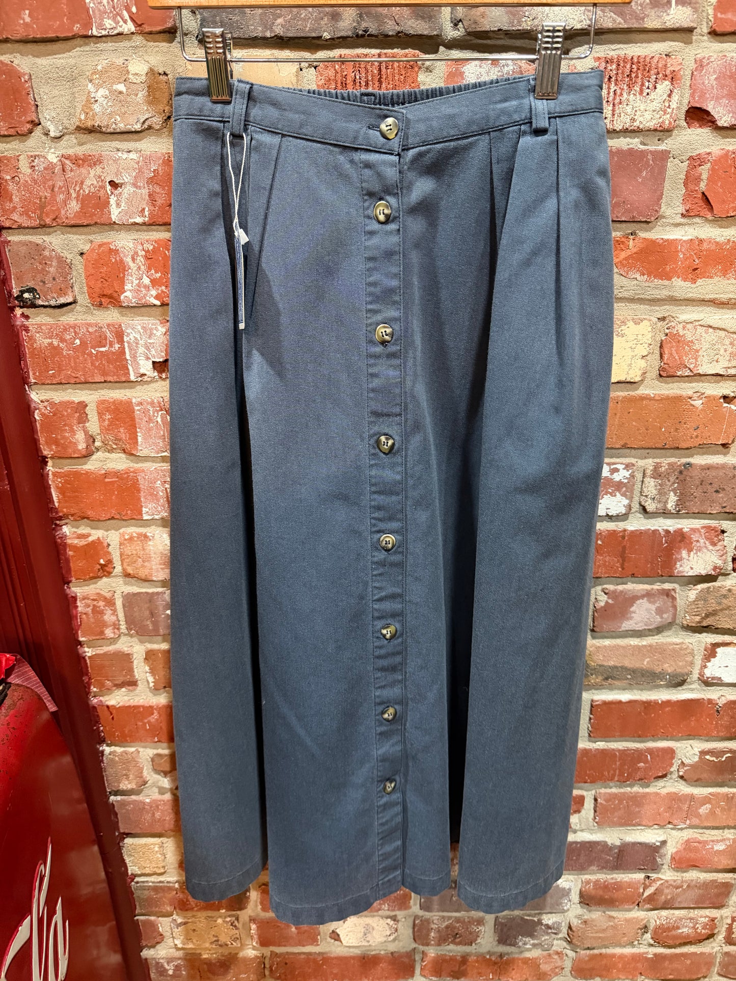 L.L Bean Blue Cotton Button-Front Midi Skirt