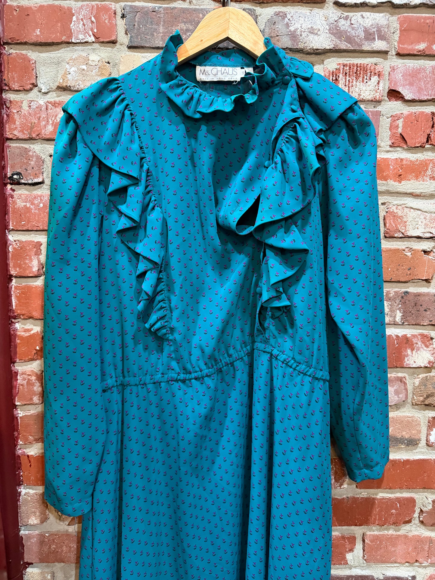 Ms. Chaus Teal Ruffed Bib Dress