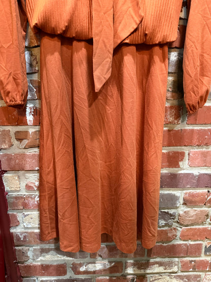 70s Rust Pleated Bodice Dress