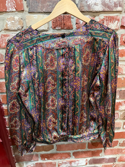 Le Chine Classic Jewel-Tone Paisley Blouse