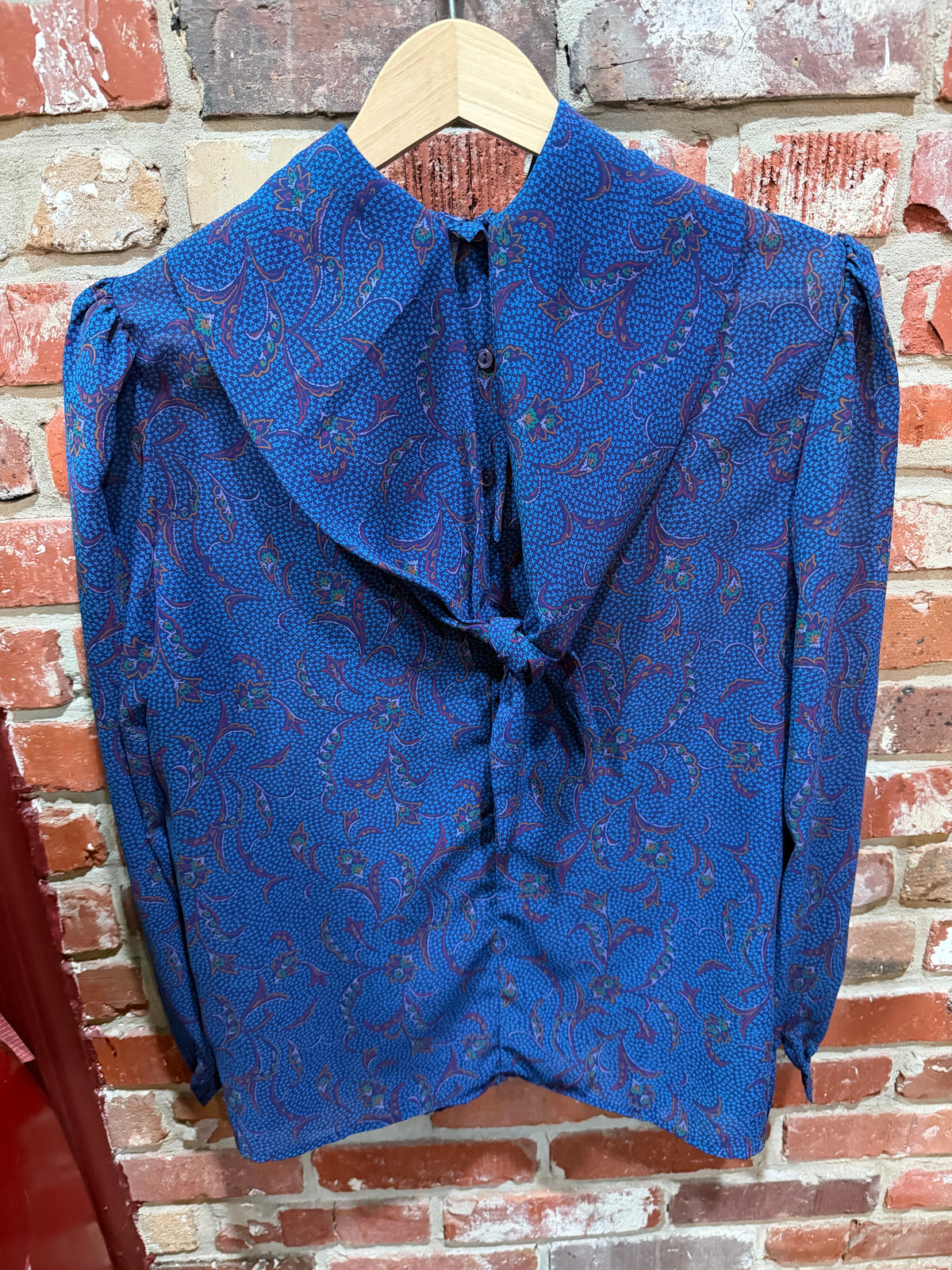 Blue David Allan Paisley Cowl-Neck Blouse