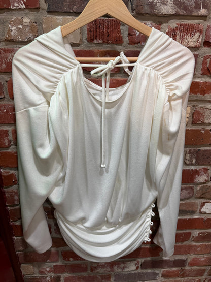 Caron Chicago Draped Cowl-Neck Runched Blouse