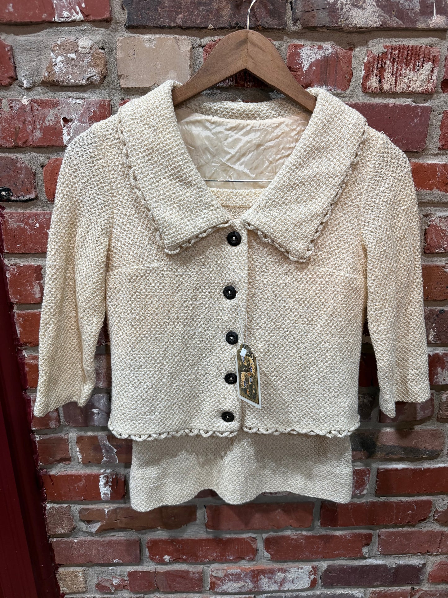 50s Creme Knit Cardigan/Skirt Set