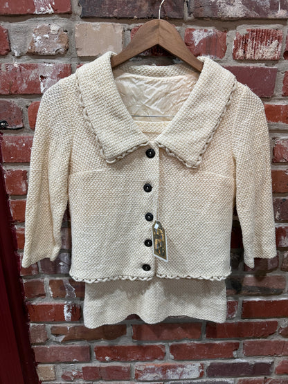 50s Creme Knit Cardigan/Skirt Set