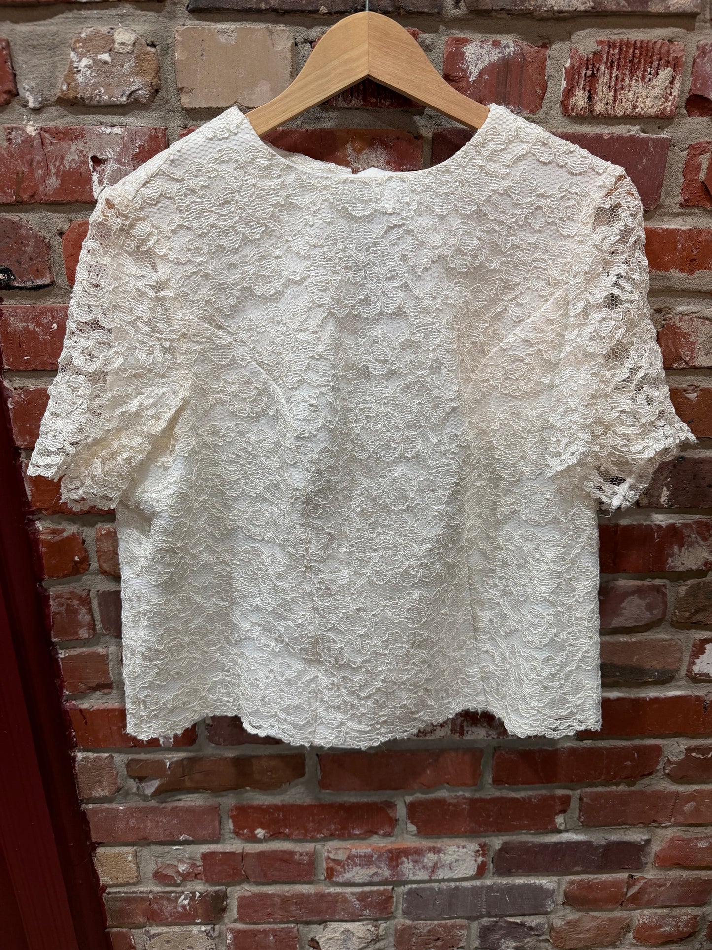 Lace-over-Taffeta White Blouse