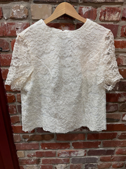 Lace-over-Taffeta White Blouse