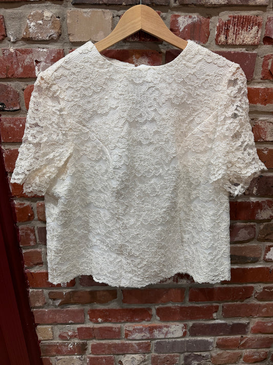 Lace-over-Taffeta White Blouse