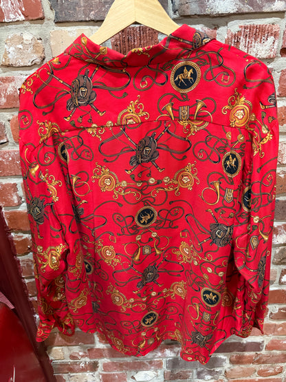 Old Canton Cloth Co. Equestrian Print Blouse