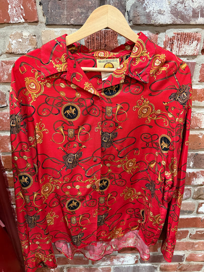 Old Canton Cloth Co. Equestrian Print Blouse