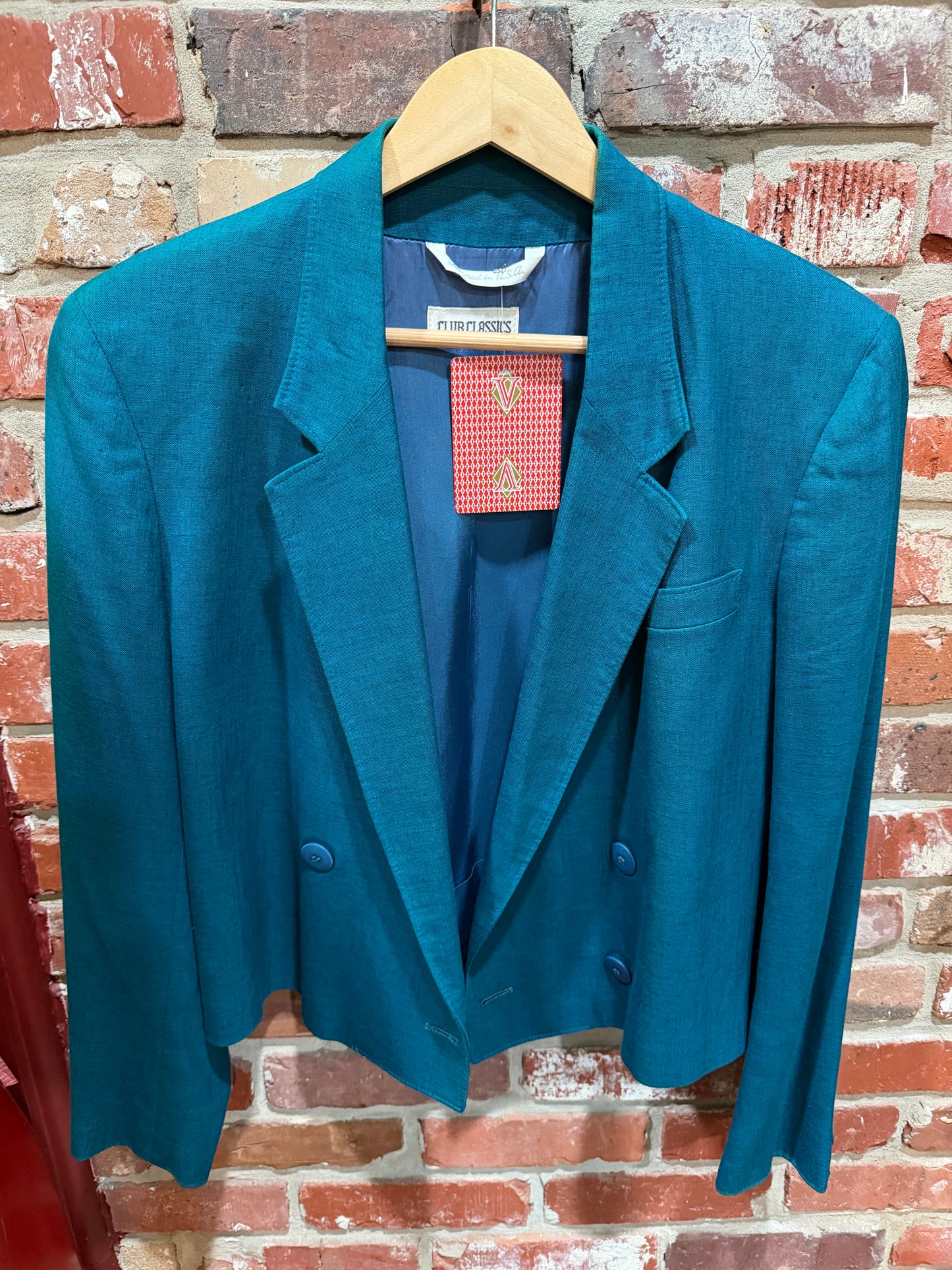 Club Classics Teal Double-Breasted Cropped Blazer
