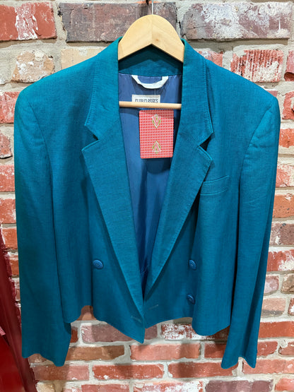 Club Classics Teal Double-Breasted Cropped Blazer