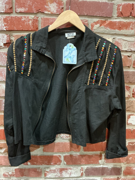 Jeweled Cropped Black Jacket