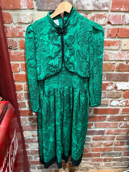 Leslie Fay Emerald Paisley Rayon Dress