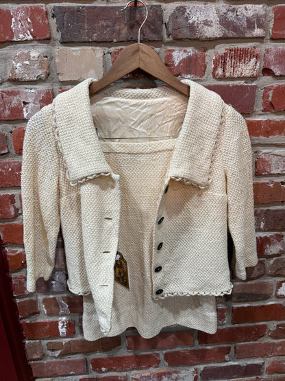 50s Creme Knit Cardigan/Skirt Set