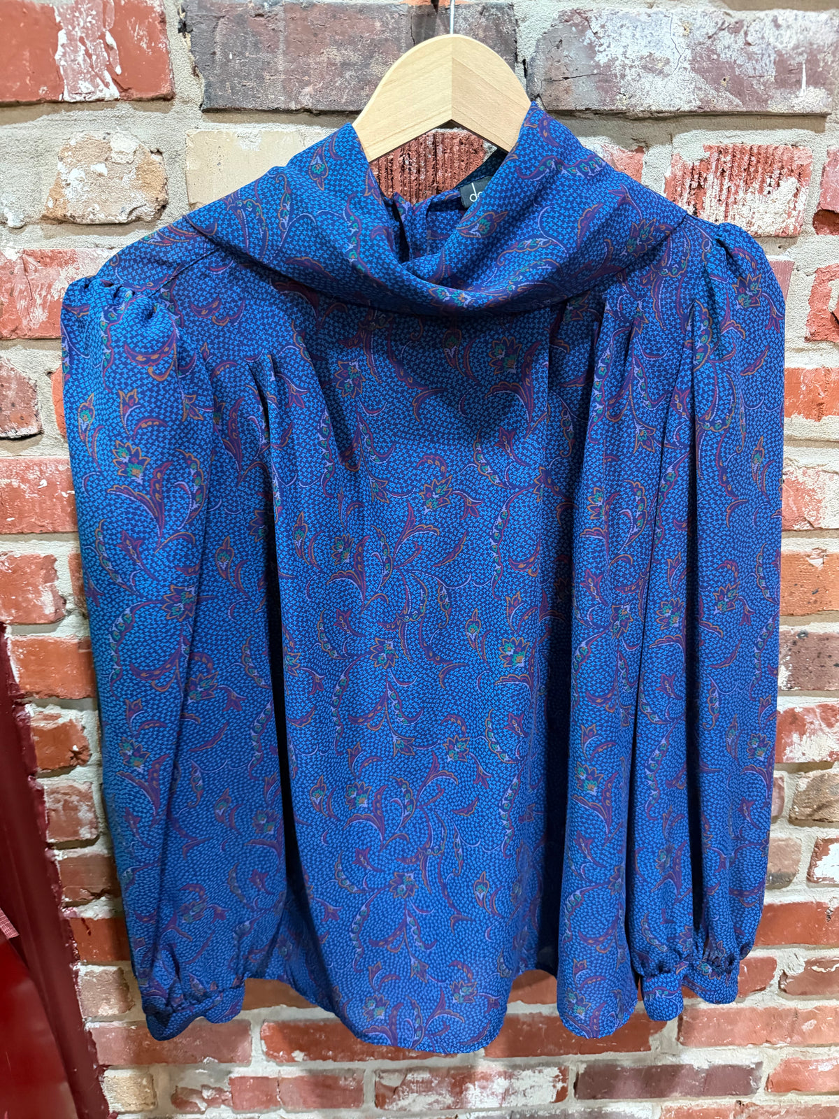 Blue David Allan Paisley Cowl-Neck Blouse