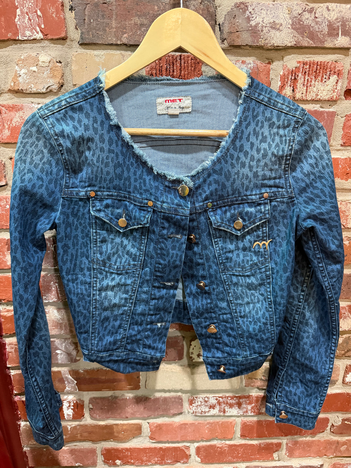 MET Leopard-Print, Cropped Denim Jacket