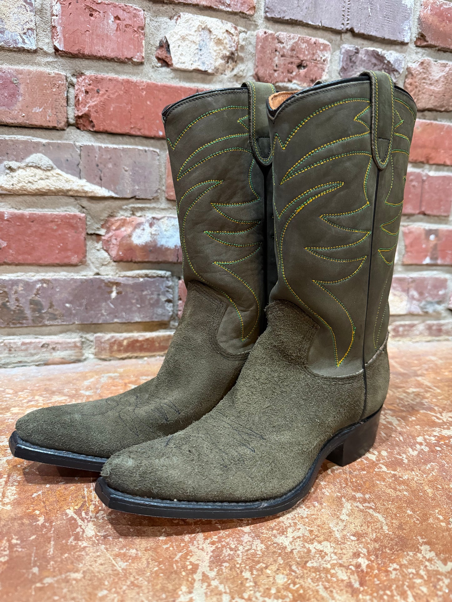 Olive Suede Cowgirl Boots