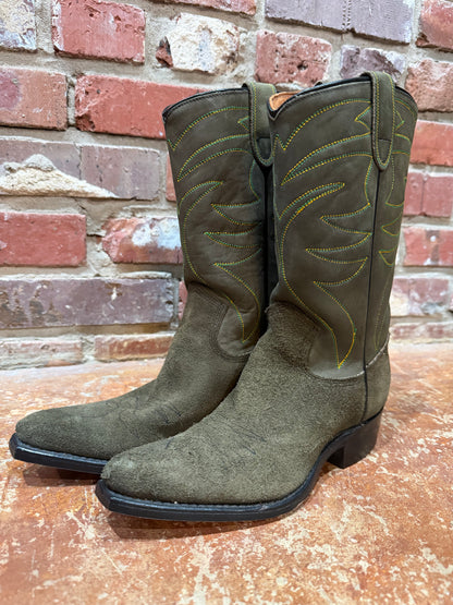 Olive Suede Cowgirl Boots