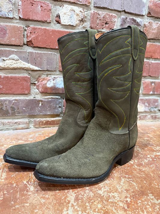 Olive Suede Cowgirl Boots