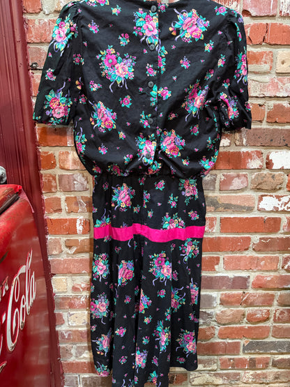 80s Sweet Miranda Black Floral Dress