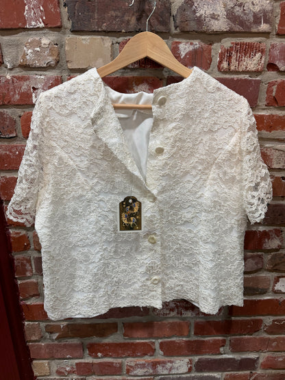 Lace-over-Taffeta White Blouse