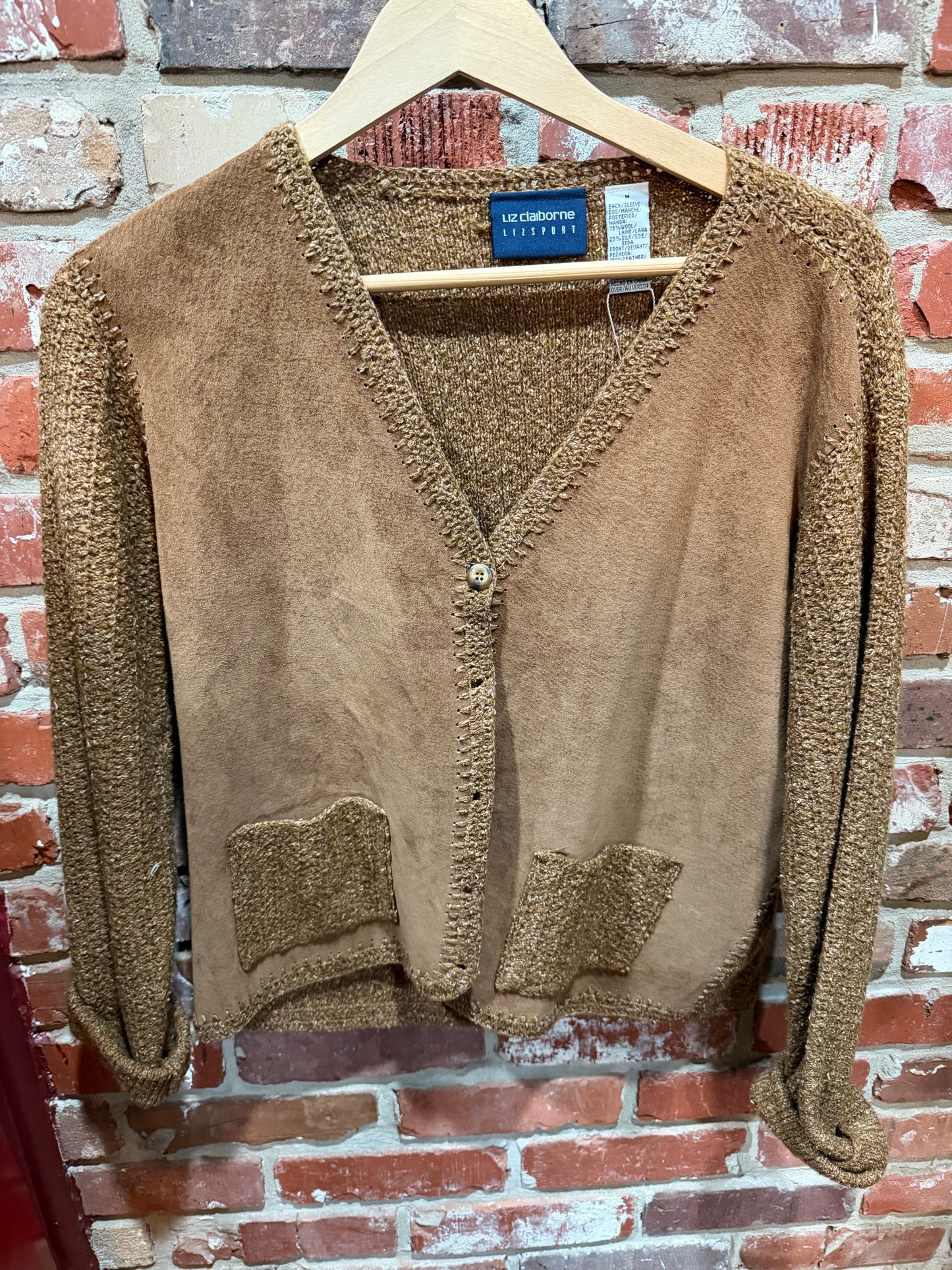 Liz Claiborne Leather & Wool-Silk Cardigan