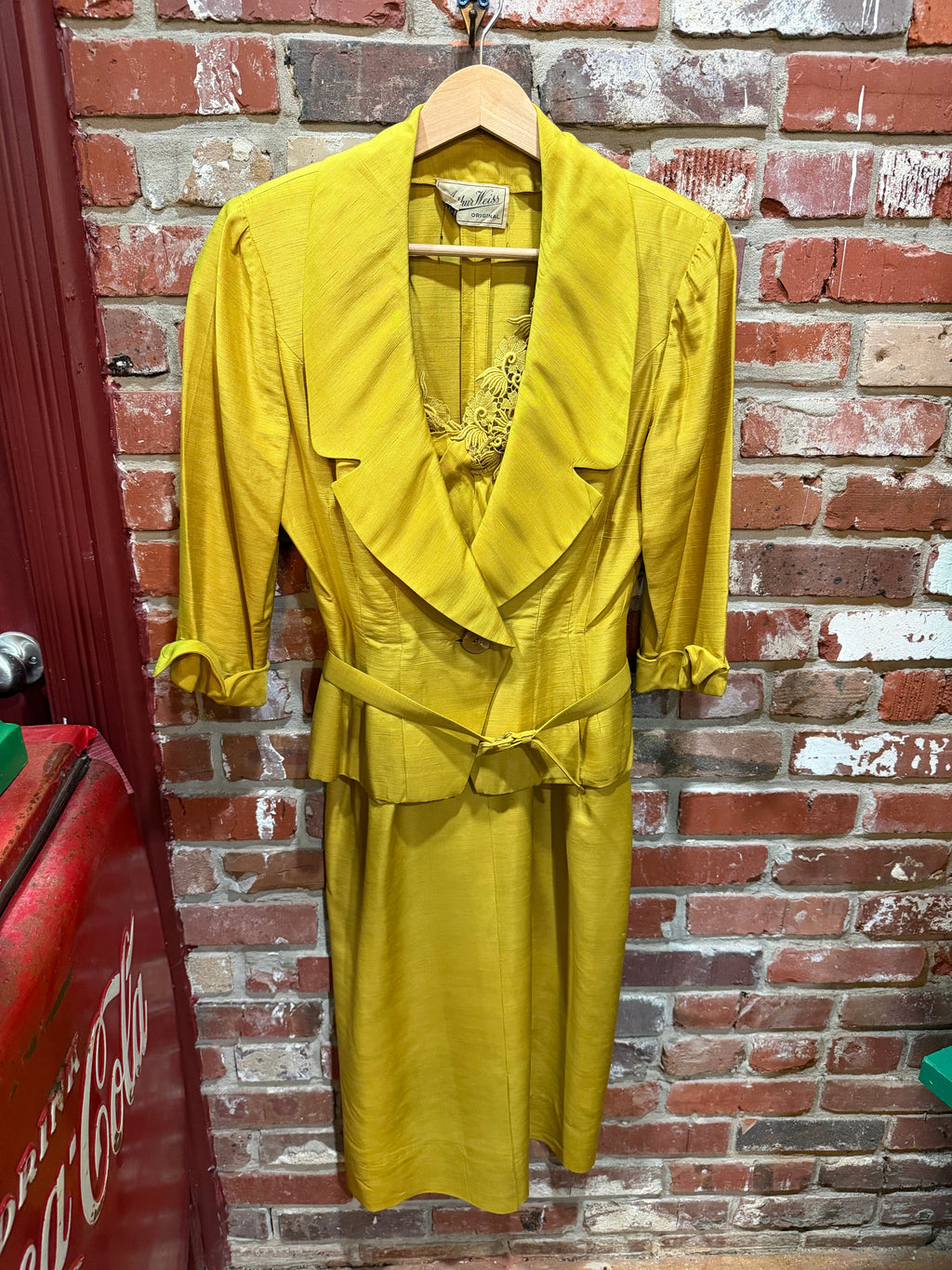 Arthur Weiss Original Chartreuse Two-Piece Suit with Embroidered Detail