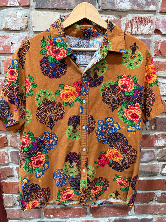 Boho Floral Short-Sleeve Button Up