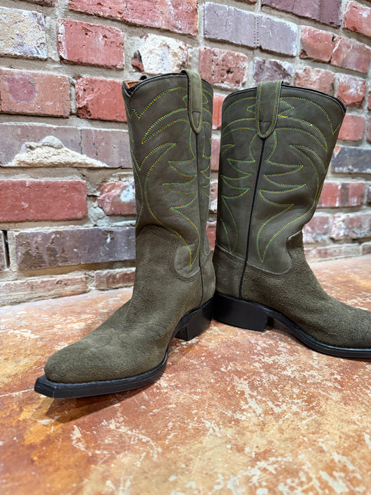 Olive Suede Cowgirl Boots