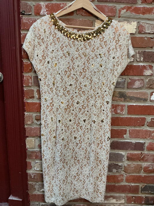 White/Gold Floral Beaded Dress