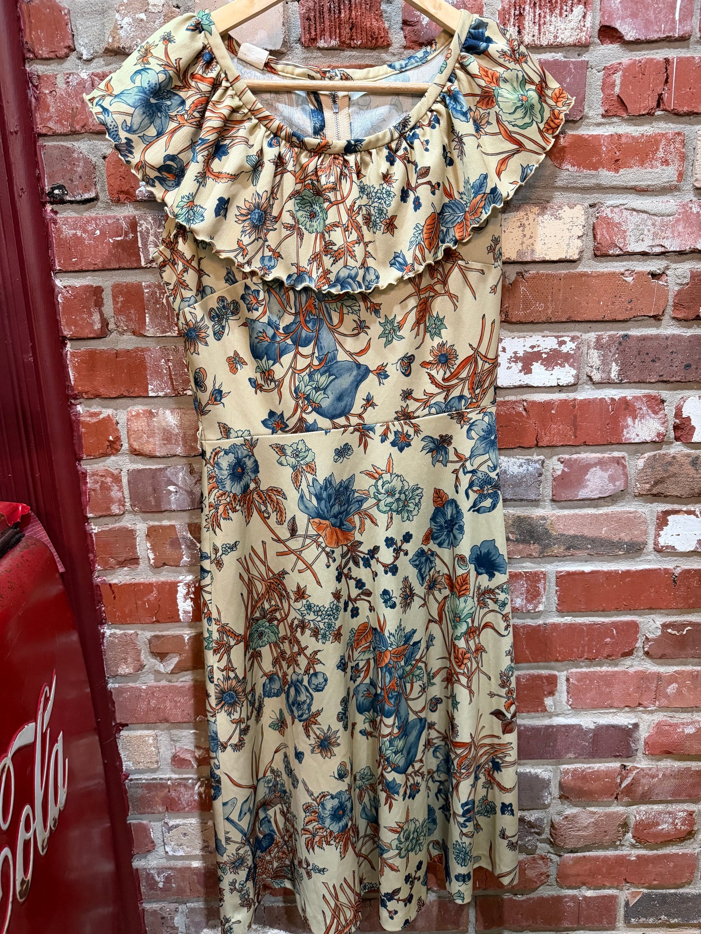 Floral Tan Ruffles Dress