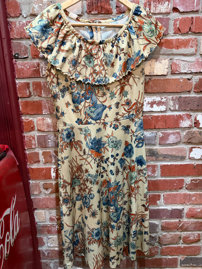 Floral Tan Ruffles Dress