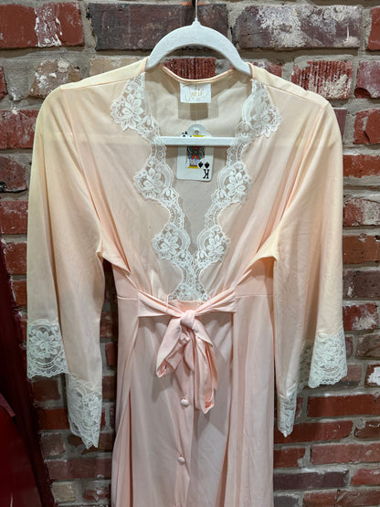 Jolie Lace-Trimmed Blush Satin Robe