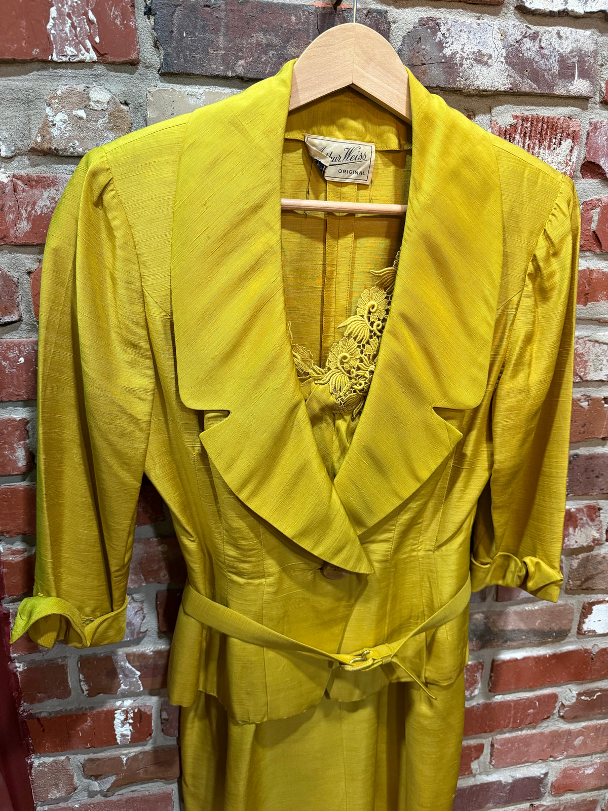 Arthur Weiss Original Chartreuse Two-Piece Suit with Embroidered Detail