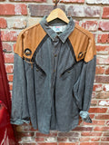 Hooter Denim & Tan Leather Western Shirt with Eagle Embroidery