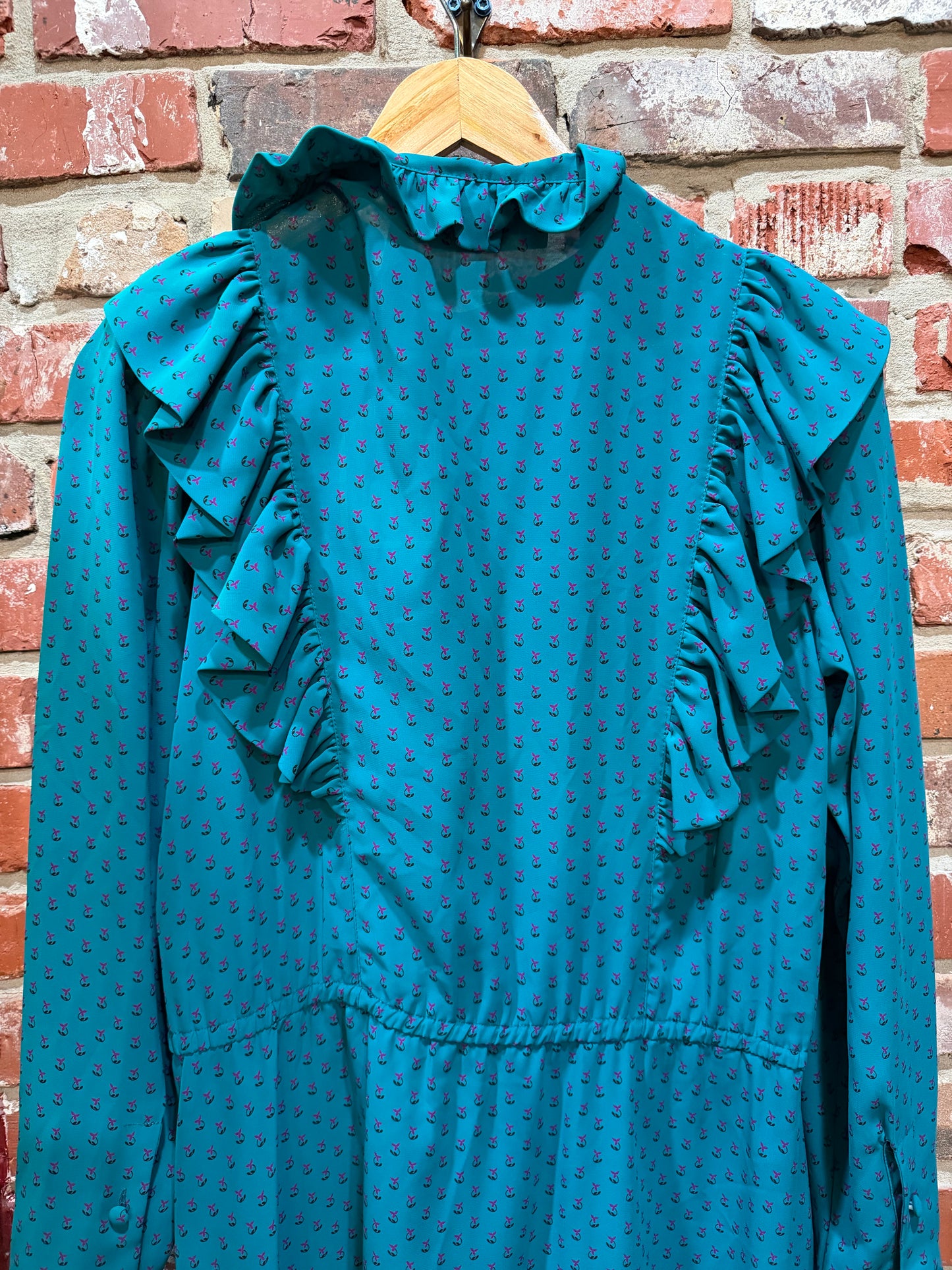 Ms. Chaus Teal Ruffed Bib Dress